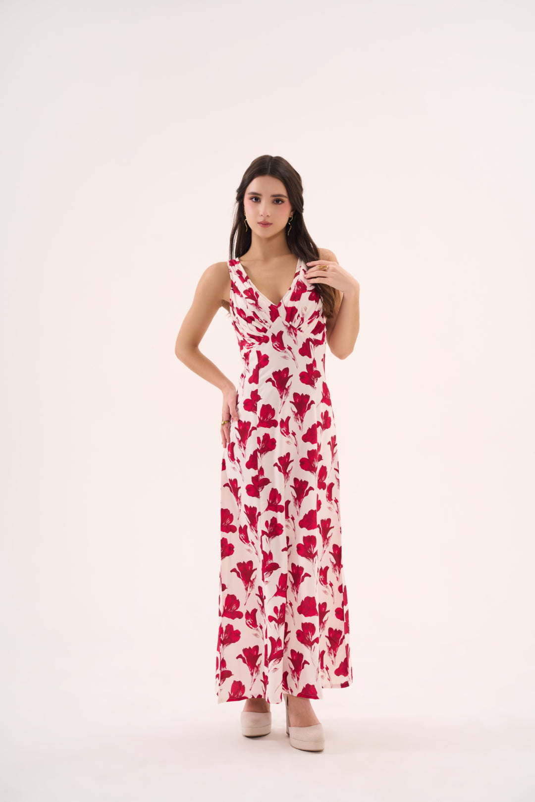 Red Floral Print Long Dress