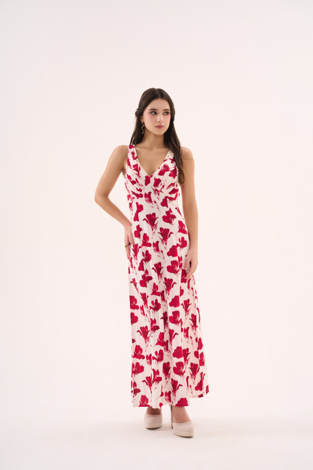 Red Floral Print Long Dress