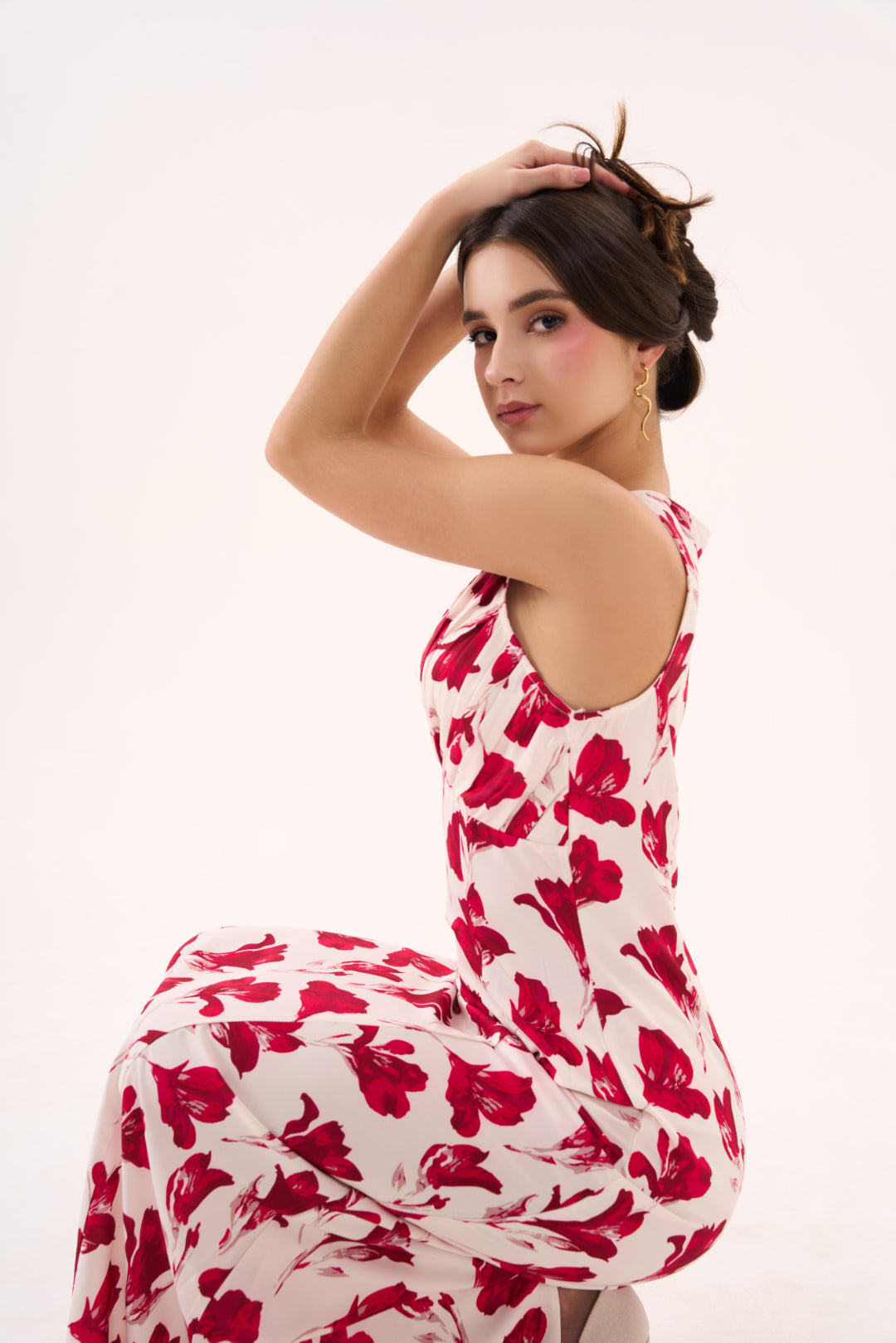Red Floral Print Long Dress