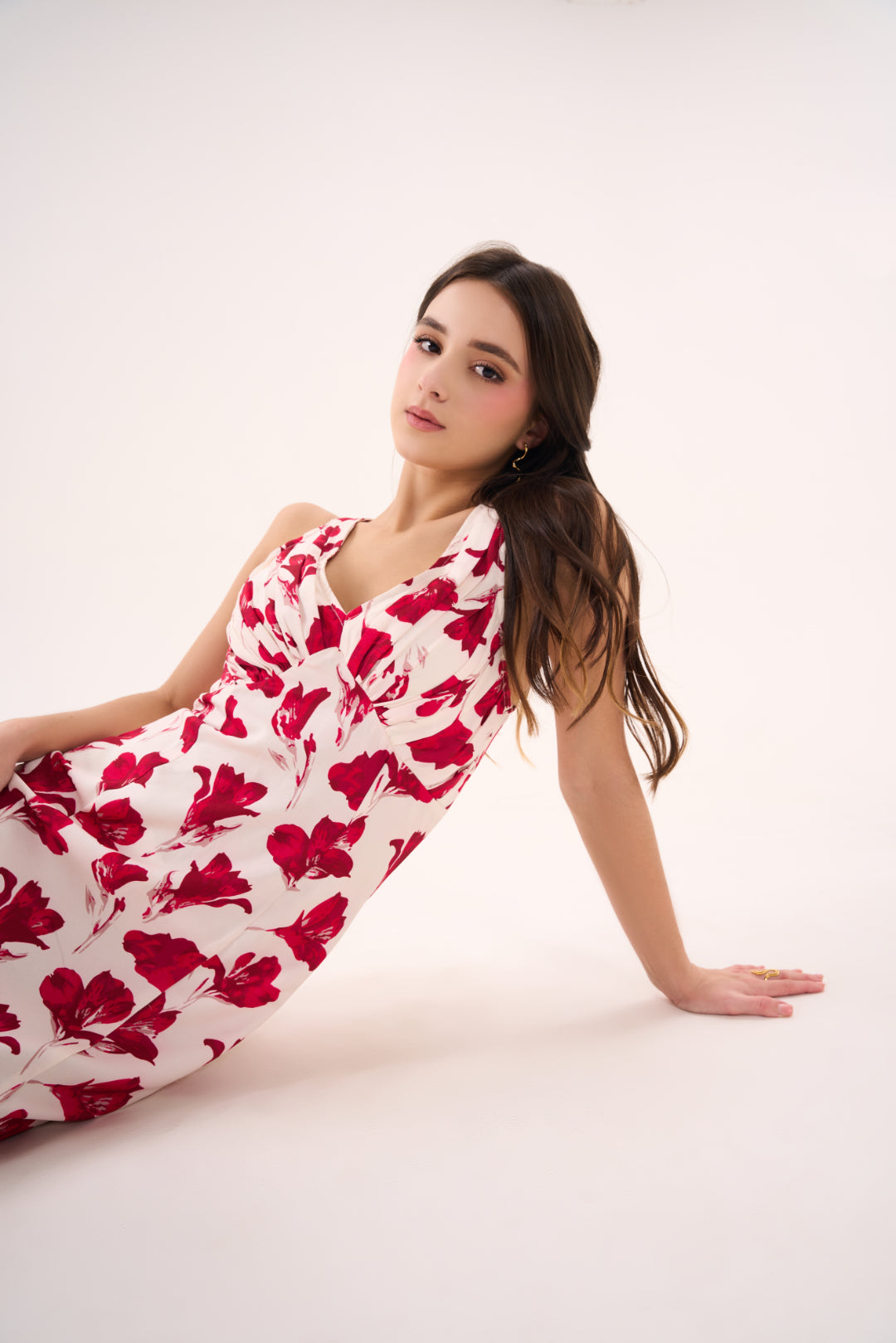 Red Floral Print Long Dress