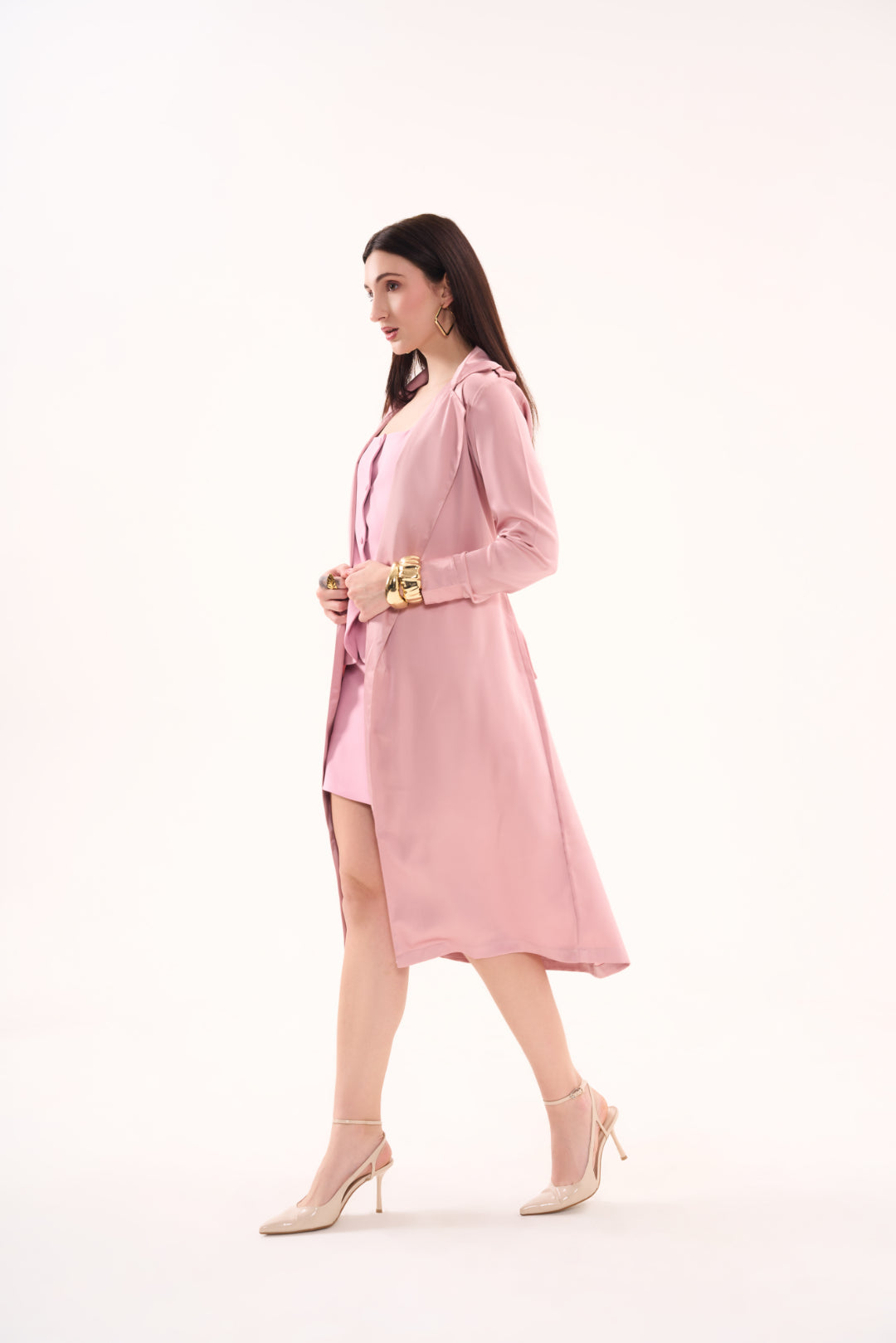 Satin Belted Overlay Coat