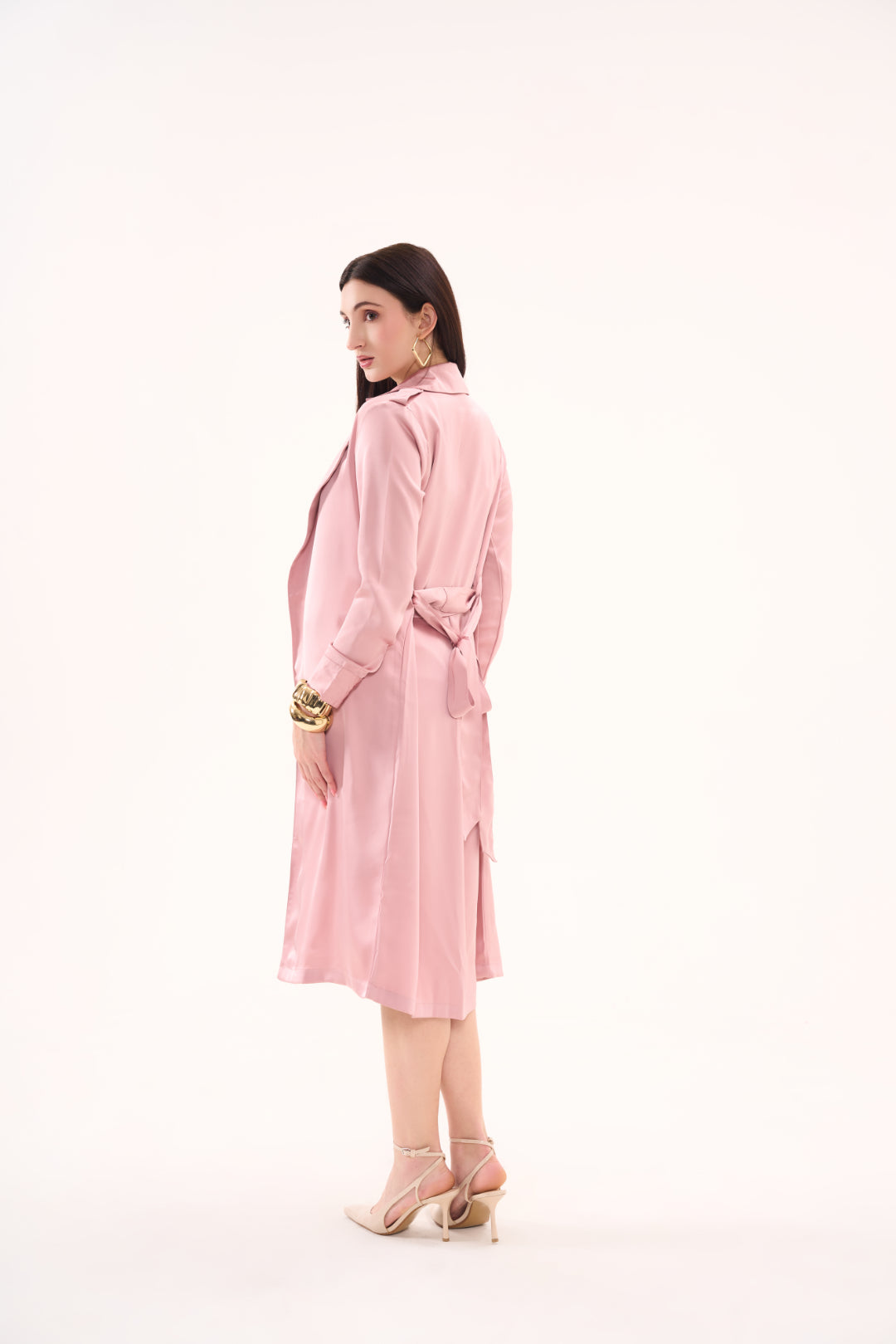 Satin Belted Overlay Coat