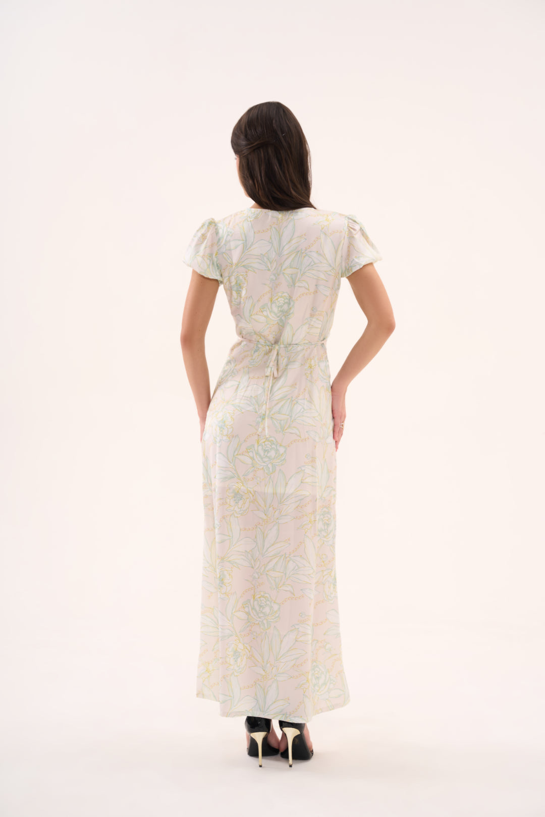 Puff Sleeve V-neck Floral Dress