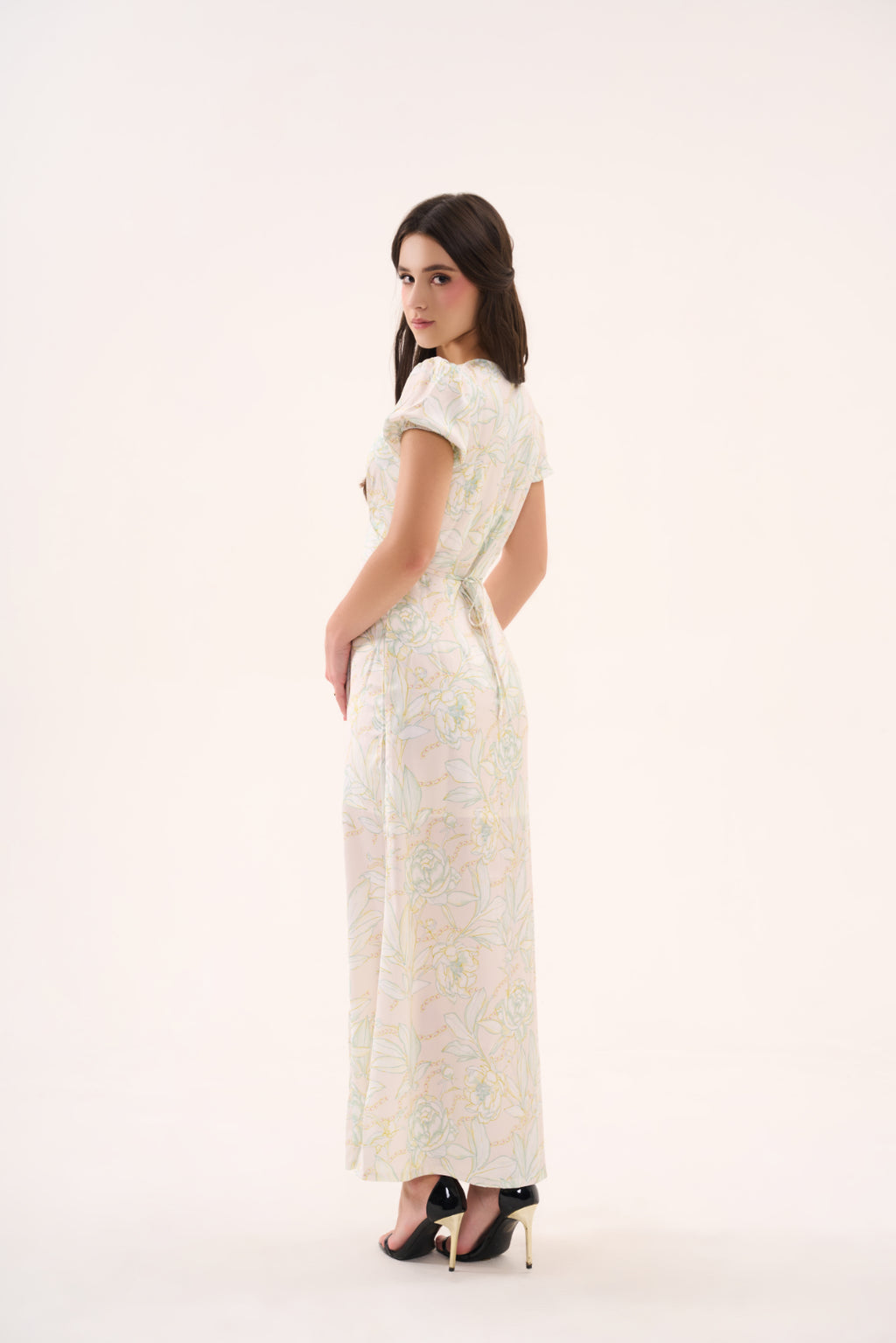 Puff Sleeve V-neck Floral Dress