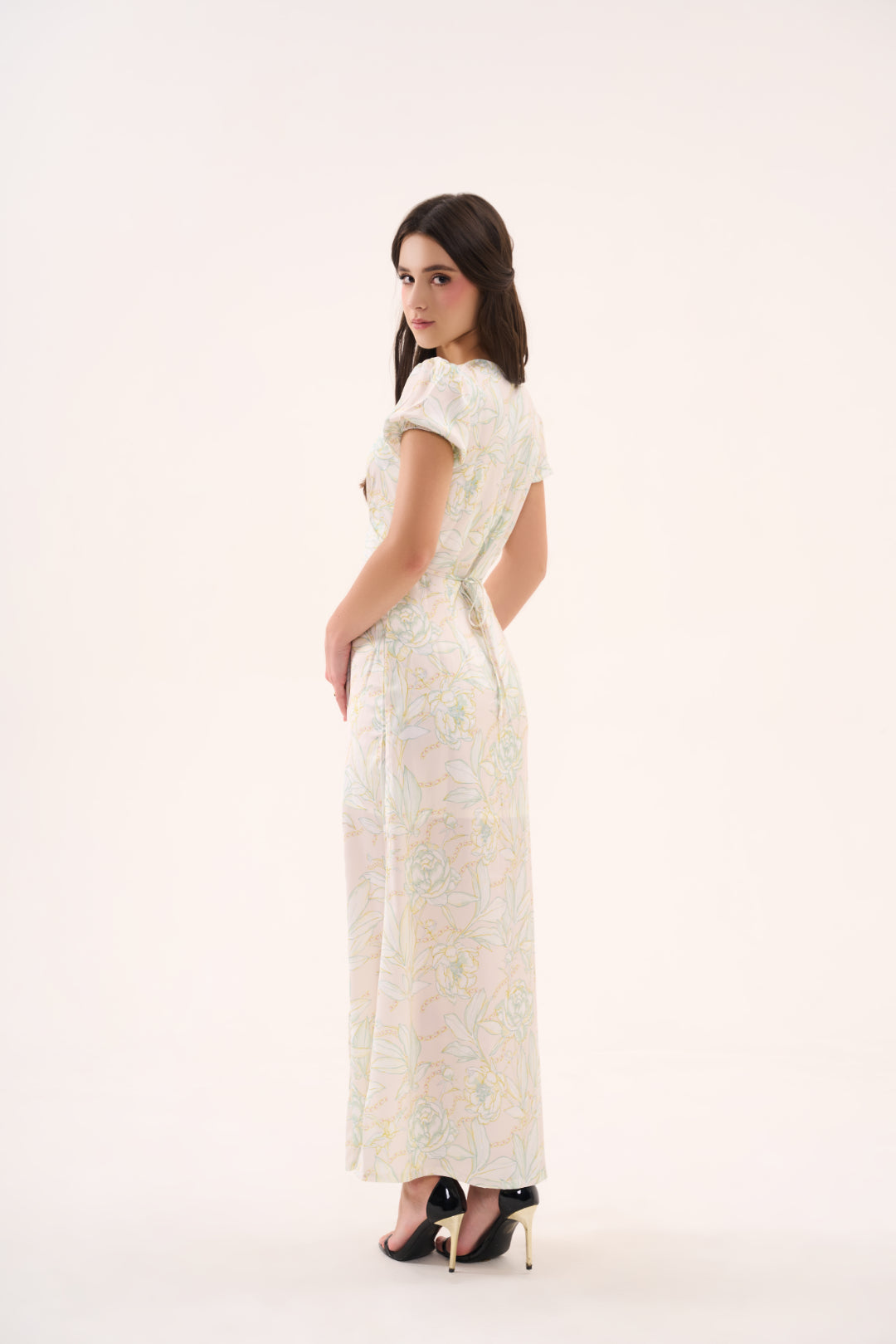 Puff Sleeve V-neck Floral Dress