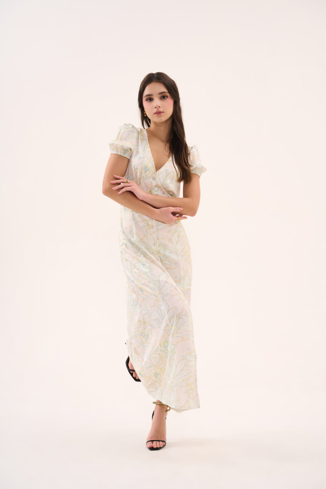 Puff Sleeve V-neck Floral Dress